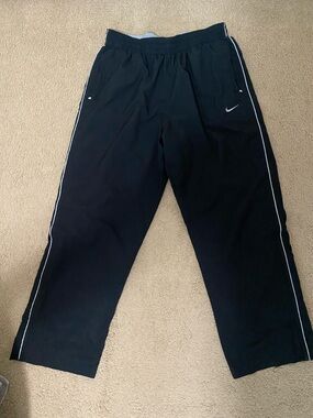 Nike Black Track Pants (Wide Leg) with White Side Piping